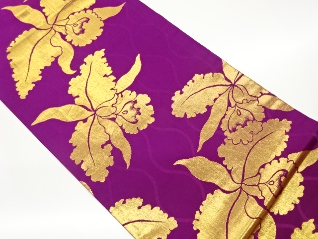 カトレアに立涌模様織出し丸帯